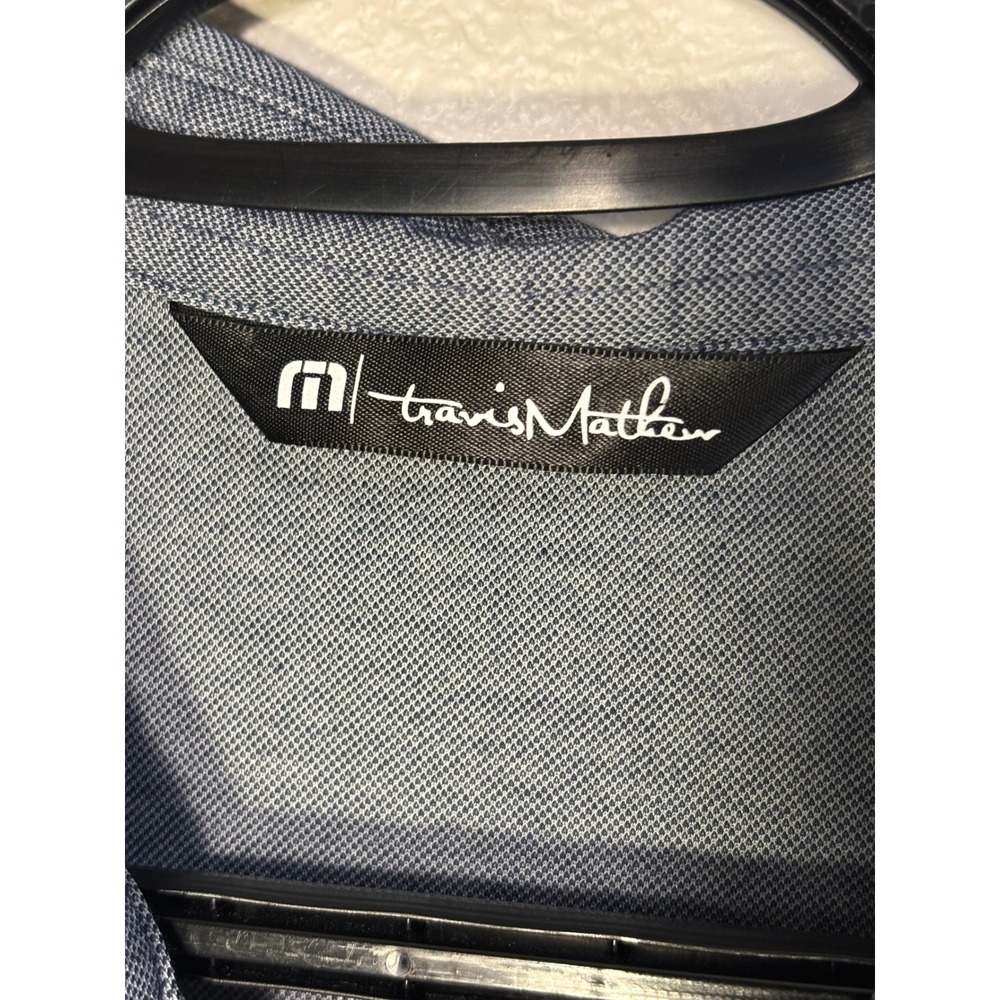 TravisMathew Mens Short Sleeve Polo Shirt Blue Gray Heathered Golf Top Size L - Picture 3 of 7